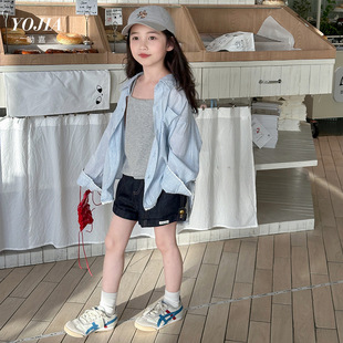 YOJIA Girl's Shirt Summer 2025 New Summer Girl's Air-conditioning Shirt Children's Sunscreen Shirt Coat Summer Clothes