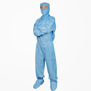 Blue Stripe Dust-free Suit Sleeve Under Zipper Side Zipper with Shoe Cover Dust-proof One-piece Suit Anti-static Workshop Clean Suit