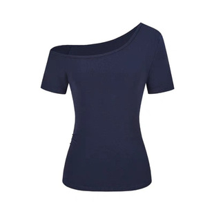 [40 cotton] design sense off-the-shoulder slimming slim-fit short-sleeved T-shirt female summer sexy hot girl niche slanted shoulder