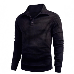 Autumn and winter casual sweater men's outdoor sports lapel long sleeve waffle fashion brand large button long sleeve top