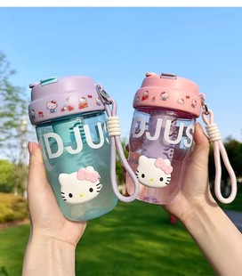 2024 New High-looking Water Cup for Girls, Double Drinking Cup with Straw, Student Cute Handle Tumbler