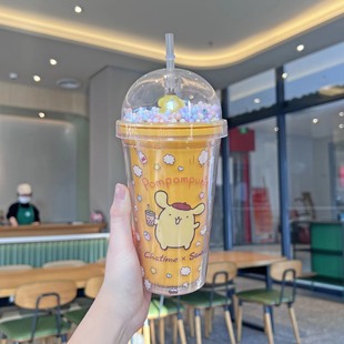 Creative new summer coolomi plastic cup double-layer ice Cup high-looking cute Sanrio straw water Cup
