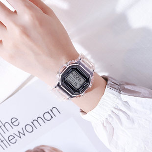 Factory wholesale popular online celebrity sports transparent small square ins electronic watch female student waterproof led watch
