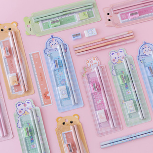 Children's Day Gift Cartoon Stationery Set Student Pencil Set Original New Five-piece Set Rubber Pencil sharpener