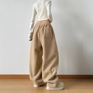 khaki Fleece Women's Autumn and Winter 2024 New fleece-lined Thickened Casual Pants Cold-proof Warm Cotton Pants