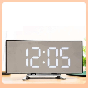 ✷ Cross-Border New Curved Mirror Alarm Clock Led Large Screen Clock Temperature Fashion Fahrenheit Gift Desk Clock