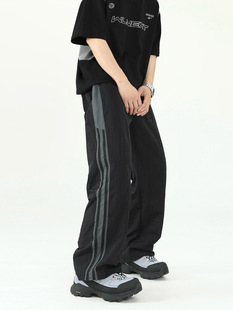 National Fashion Stitching Contrast Color Rush Pants Men's 2024 Summer New Fashion Brand Loose Outdoor Quick-drying Overalls Casual Pants