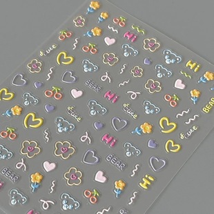 Little Red Book Same Korean Bear Flat Sticker Student High-value Cute Flat Back Adhesive Nail Sticker Table Sticker Window