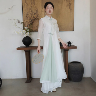2025 Improved Small Middle and Long Temperament Slimming Cheongsam Tea Clothing Chinese dress Meditation Healing Clothing