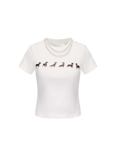 Niche design-J ennie with sausage puppy printed short sleeve T-shirt slim Joker 2025 spring new