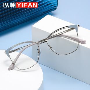 Fashion cat eye glasses frame female trend personality metal hollow glasses frame cross-border glasses fashion Anti-blue light glasses