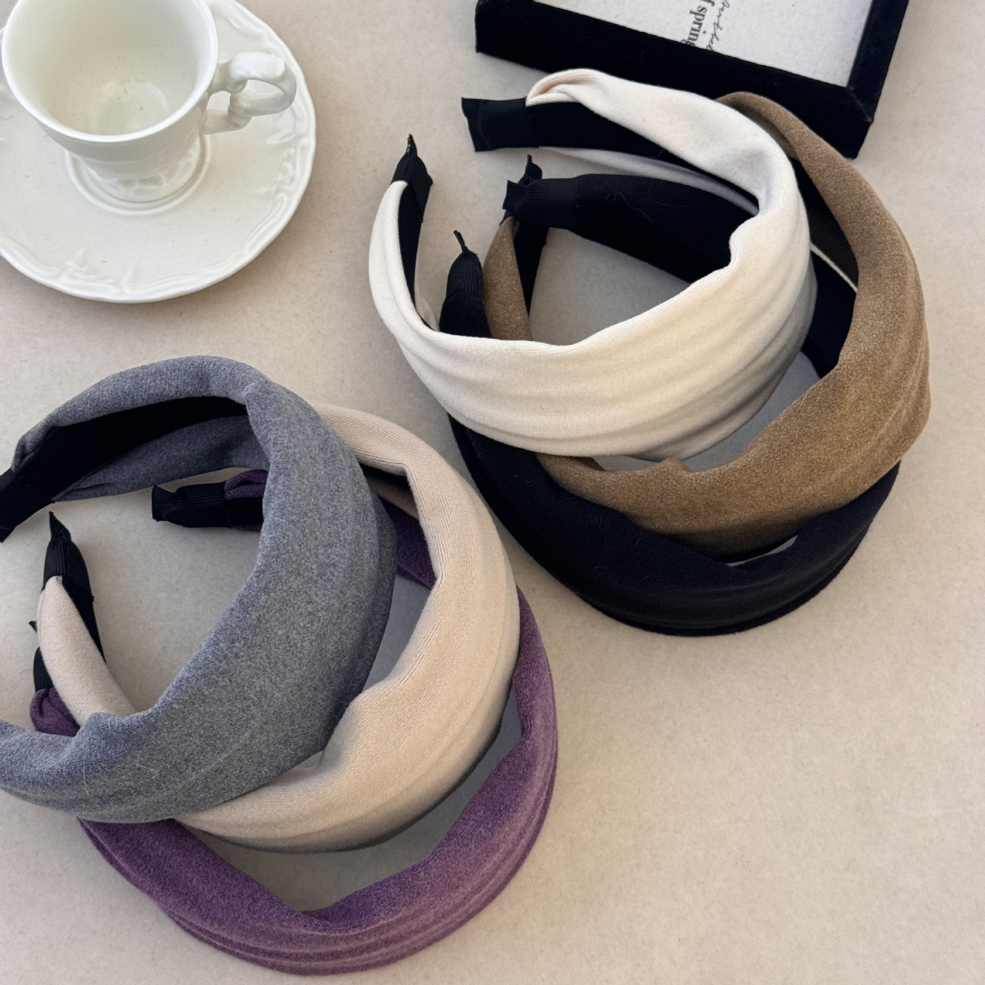 Purple Suede Soft and Waxy Knitted Wide-Brimmed Autumn and Winter Hairband Hairpin Wide-Brimmed Hairband Niche Design High Skull Hair Accessory