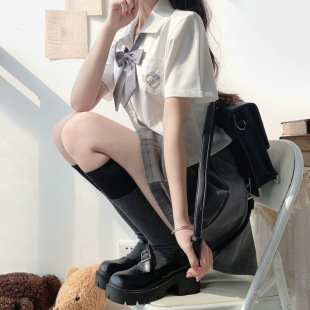[5063 People Praise] Xing Yichu Jk Waist Shirt Women's Short-Sleeved Pure White Shirt Preppy Style Sexy Korean