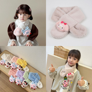 Korean Style Children's Scarf Autumn and Winter Plush Embroidered Bow Korean Style Sweet Baby's Scarf Warm Thickened Scarf