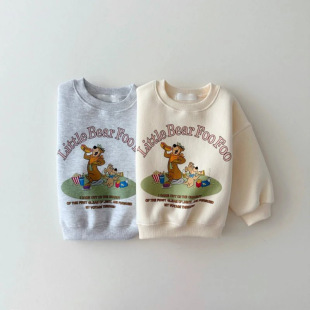 Yogi Bear Корейская версия хлопчатобумажная мультяшная детская свитер весна и осень милый круглый воротник детский топ оптом