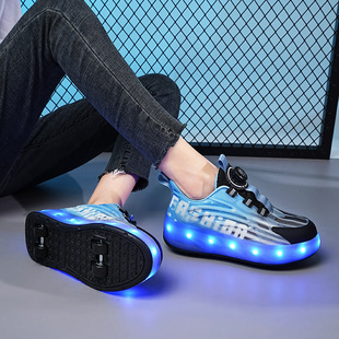 Factory direct batch of heelloo shoes two-wheel boys roller skating explosive shoes rotating button girls deformation wheel shoes four-wheel children