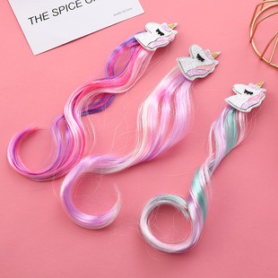 Cross-border children's wig hairpin unicorn pony holiday party cute hair accessories cartoon headdress color wig piece