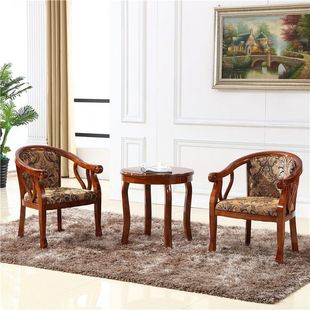 Solid Wood Circle Chair Three-Piece Set Fabric Chair Cafe Table and Chair Hotel Guest Room Table and Chair Kit Study Table and Chair Bedroom Chair
