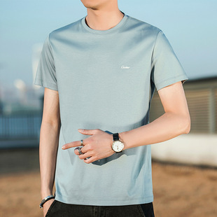 Liquid ammonia mercerized cotton short-sleeved T-shirt men's 2023 Summer new half-sleeved T-shirt round neck cotton T-shirt men's bottoming shirt