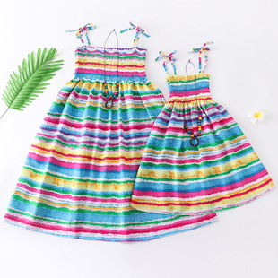 Summer New Cotton Silk Parent-Child Dress Bohemian Children's Slip Skirt Mother and Daughter Vacation Middle and Big Children Princess Skirt
