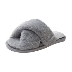 Foreign trade Mao Mao cotton slippers women 2022 autumn and winter new ladies flat open toe home cross plush slippers wholesale