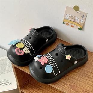 EVA Thick-soled Hole Shoes Women's Summer Cute Two-way Baotou Heightened Half Slip-on Outer Wear Non-slip Beach Sandals for Women