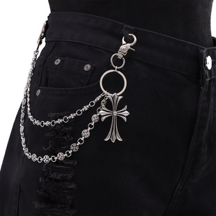 Hip-Hop Denim Pants Chain for Men and Women European and American Punk Crow Cross Chain with Skirt Multi-element Double Layer Pants Chain