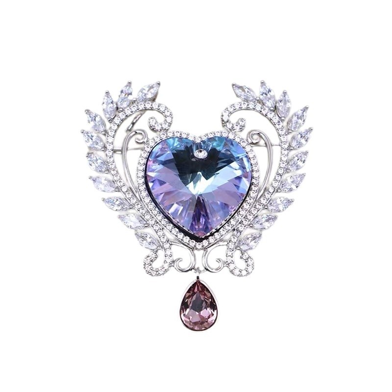 High-end luxury angel tears love brooch gift souvenir crystal corsage high sense ocean heart pin
