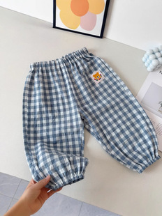 Children's Anti-mosquito Pants Summer New Boys and Girls Plaid Trousers Baby Soft Western Style Casual Bloomers Thin