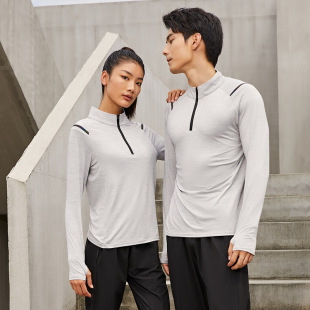 2025 new high stretch long sleeve outdoor sports long sleeve T-shirt men's and women's running clothing quick-drying ice silk half zipper clothing