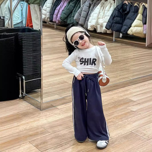 Spring 2024 jazz style spicy girl letter short slim lace-up T-shirt + loose pull-up wide-leg sweatpants separately shot