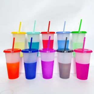 Cross-border explosions large capacity 710ml suction tube cup cold color change cup single-layer plastic cup wholesale logo