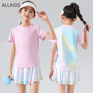 Girls' Short-sleeved T-shirt 25 New Summer Quick-drying Stretch Skin-friendly Sports Casual Printed Top Tennis Clothes Feather