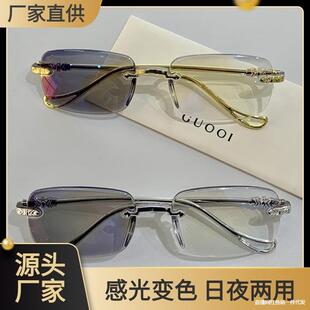 Internet Celebrant Zoom Rimless Presbyopic Glasses for Middle-aged and Elderly Anti-Blue Light Fashion Display Young Live Broadcast with Power for Men and Women
