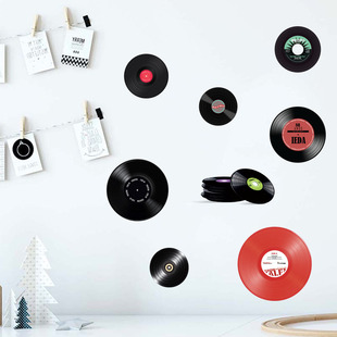 Factory new Kunshang retro vinyl record self-adhesive waterproof wall stickers living room bedroom decorative painting KSY303