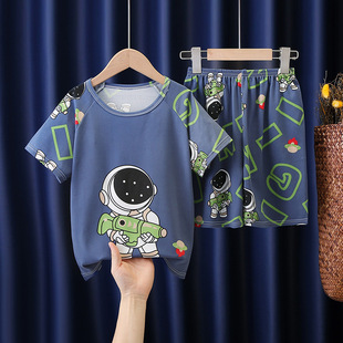 Children's home clothing 2025 summer new Korean cartoon cute boys and girls short sleeve shorts home suit wholesale