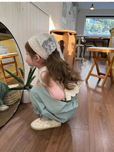 2024 New Children's Summer Heavy Industry French Jacquard Set Korean Style Girl's Hollow Cotton Vest Radish Trousers