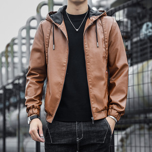 Leather men's stand collar winter work coat new men's clothes fleece-lined thickened 2024 trendy spring and autumn