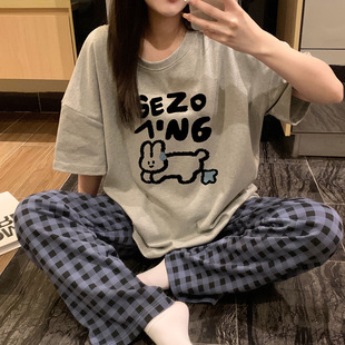 Cotton Women's Pajamas Summer Thin Short-sleeved Trousers Casual Spring and Autumn Wear Cross-border Home Wear suit Wholesale