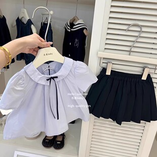 Girl's College Style Pleated Skirt suit 2025 Spring and Summer New Style Girl's Baby's Short-sleeved Shirt Stylishly Two-piece Set