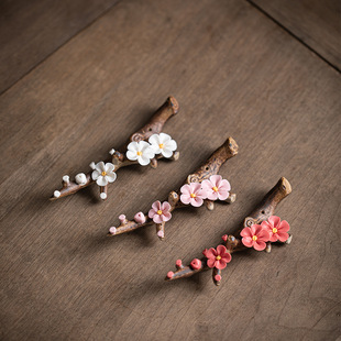 Ceramic peach blossom thread incense holder handmade pinch flower incense holder Zen sandalwood agarwood incense burner home tea ceremony decoration ornaments