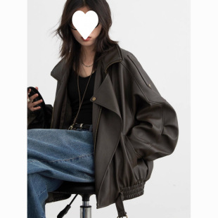 American Heavy Industry High-grade Retro Vertical Collar Motorcycle Leather Jacket 2025 New Loose PU Jacket Top Amazon