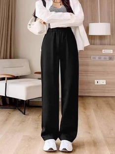 Spring black suit pants women's sense of drape loose wide leg pants high waist casual straight trousers