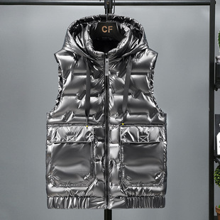 Men's waistcoat autumn and winter bright coat down cotton waistcoat warm vest trend outerwear fashion handsome horse clip
