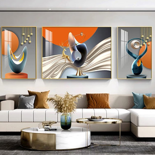 2024 New Style Living Room Decorative Painting Sofa Background Wall Triptych Modern Simple Atmosphere Fulu Large White Wall Hanging Painting