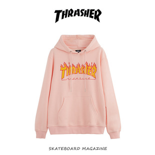 Autumn 2024 New American Classic Flame Hooded Sweatshirt Men's Round Neck Loose Couple Hooded Jacket Instagram Style Trendy