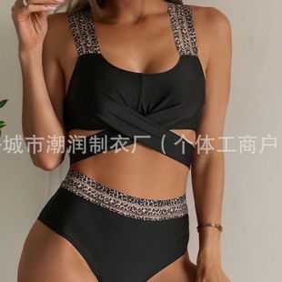 2025 New European and American Bikini Split Tight Swimsuit Women Sexy Cross Backless Bikini Amazon Swimsuit