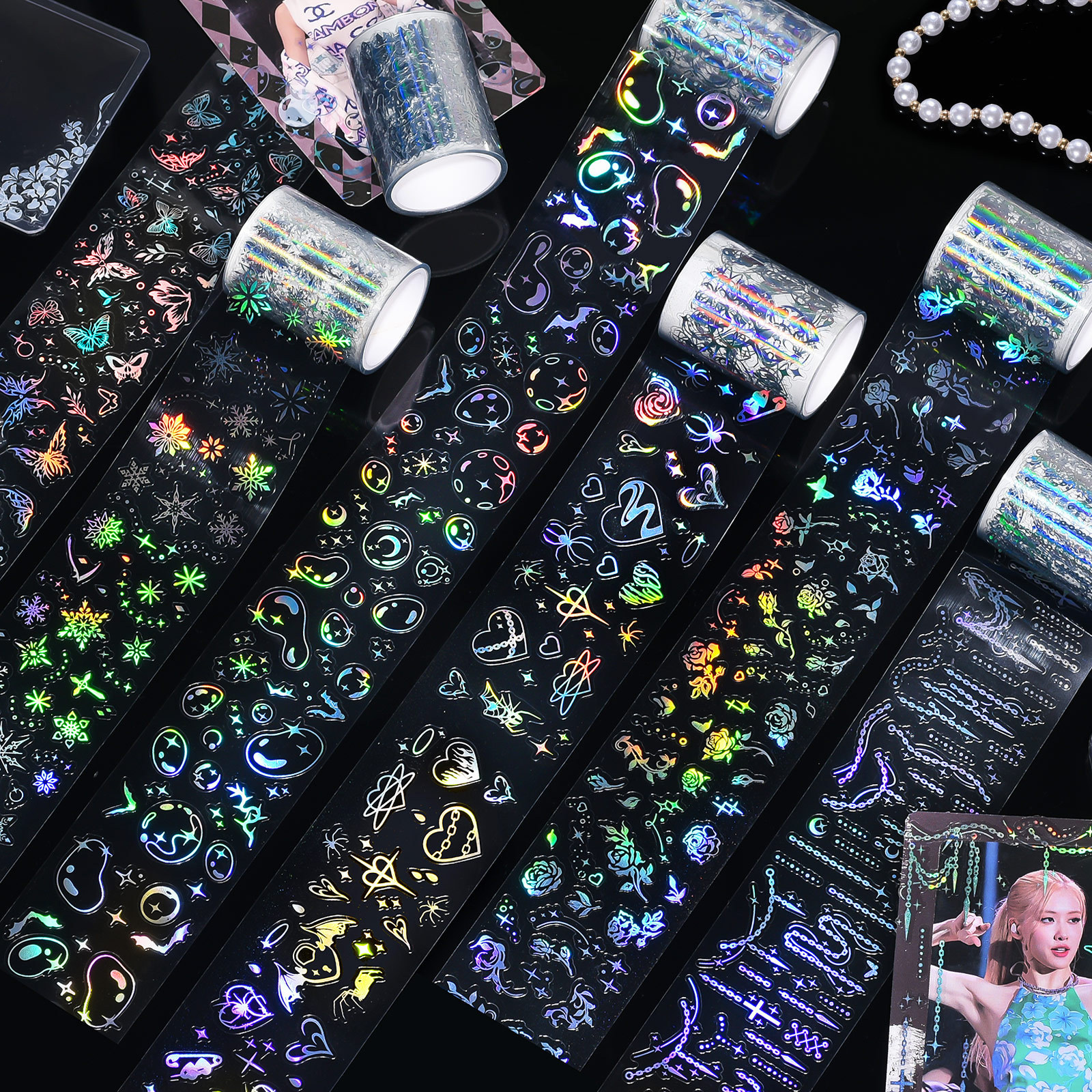 AGUGU double mirror series laser hot silver die cutting tape white ink pet goo card sticker Korea ins hand account flow hemp