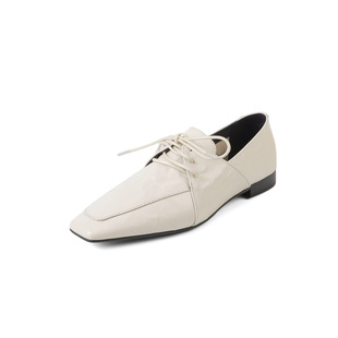 In the goods ~ retro square head lace-up white loafers a pedal bow ballet shoes low heel small leather shoes