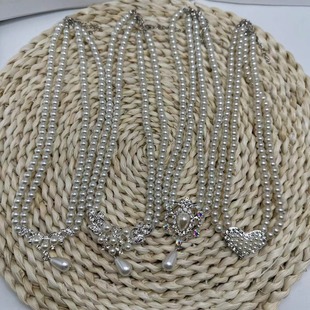 Vintage Atmospheric Double Layer Pearl Necklace Female Bride Wedding Dress Banquet Accessories Elegant Collarbone Chain Earrings Set